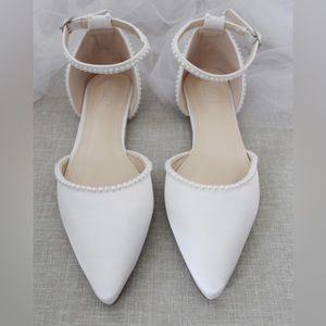Bridal Flats SZ 7.5 white pearl ankle strap
